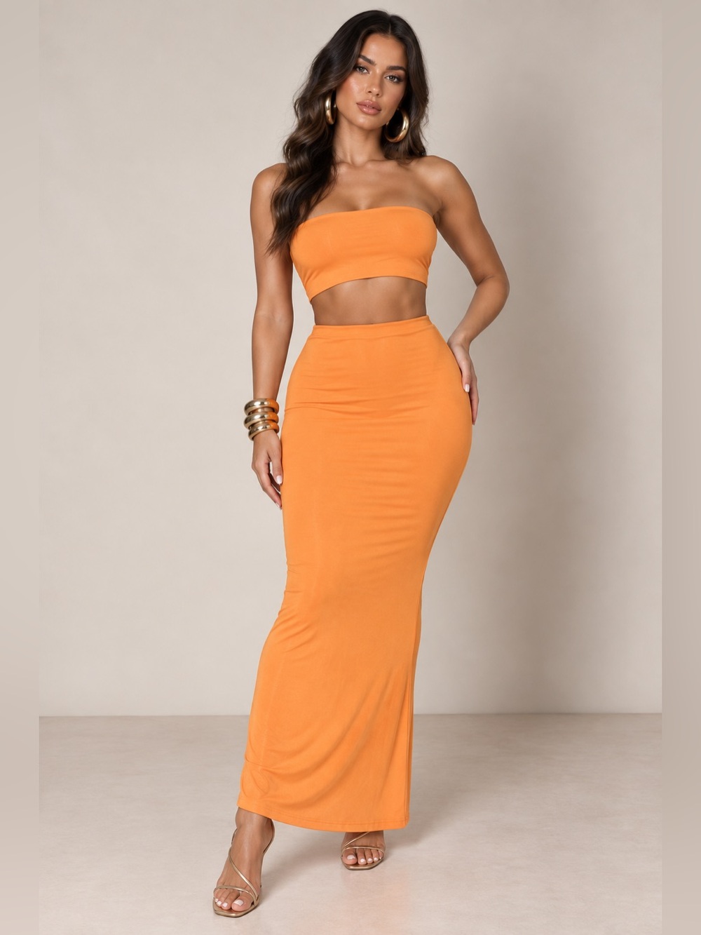 Fashion Nova Orange High-Waist Maxi Skirt - Vibrant Orange